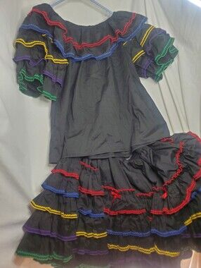 Vintage Square Dance Skirt Set Mardi Gras Black Pride Rainbow Lace Lolita Bows